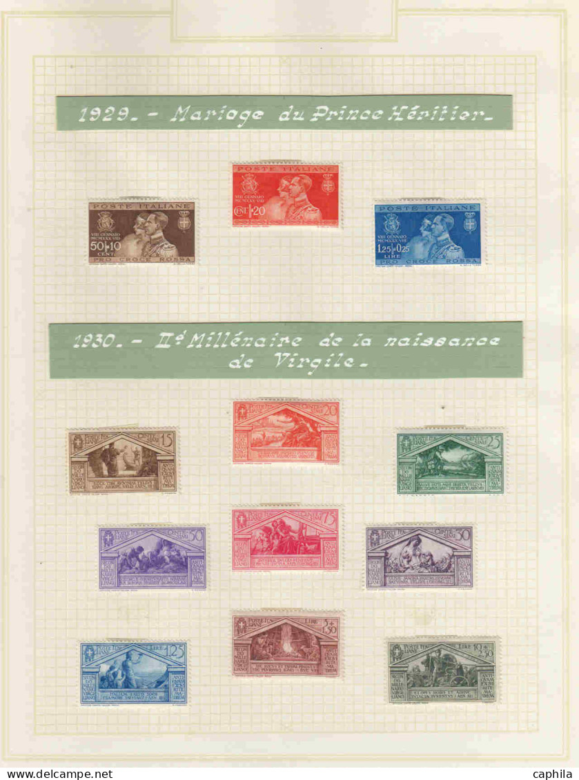 - ITALIE, 1905/1952, X, n° 75/643 + PA 1/134 (sf 25+48/51) + Exp 1/37 + S1/14 + T 20/40 + CP, en album - Cote : 14800 €