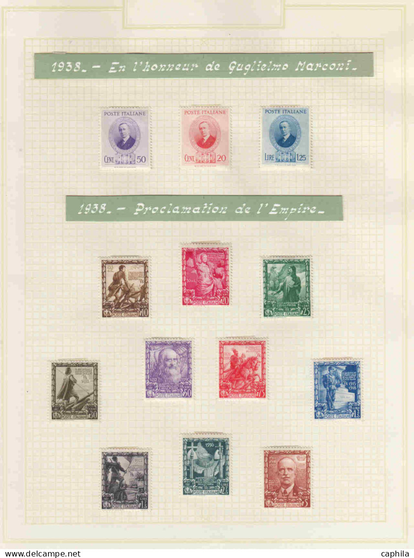 - ITALIE, 1905/1952, X, n° 75/643 + PA 1/134 (sf 25+48/51) + Exp 1/37 + S1/14 + T 20/40 + CP, en album - Cote : 14800 €