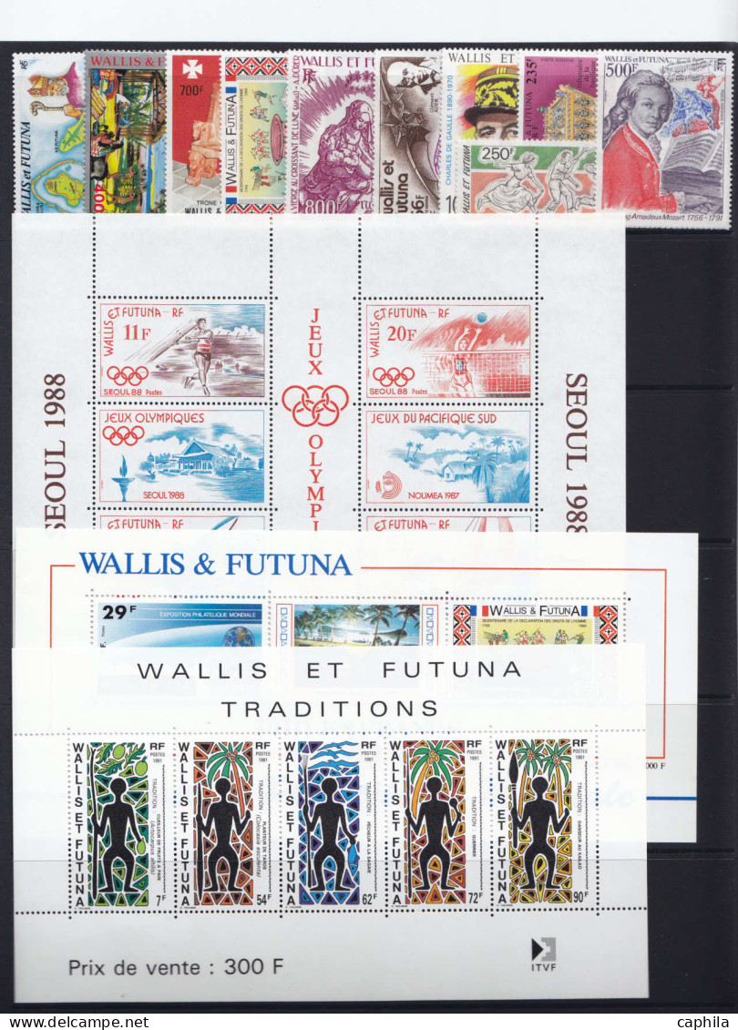 - WALLIS & FUTUNA, 1987/1992, XX, N° 352/425 (sauf 366) + Pa 55/72 + Bf 3/5, En Pochette - Cote : 450 € - Colecciones & Series