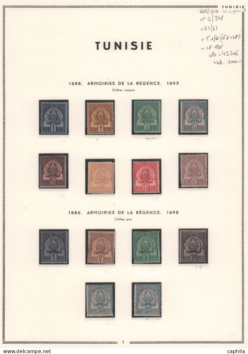 - TUNISIE, 1888/1950, XX, X, Qques O, N° 1/348 +A1/21+CP1/25+T1/65 (sf 8+18), En Pochette - Cote : 4930 € - Autres & Non Classés