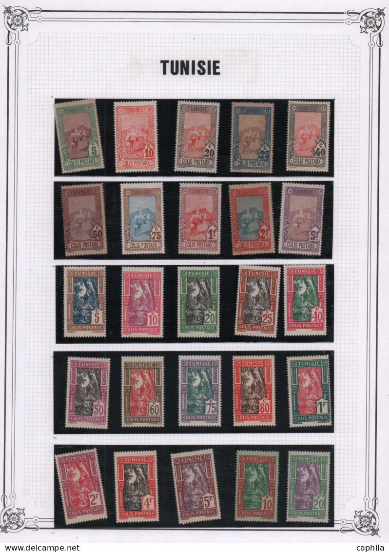 - TUNISIE, 1888/1950, XX, X, qques O, n° 1/348 +A1/21+CP1/25+T1/65 (sf 8+18), en pochette - Cote : 4930 €