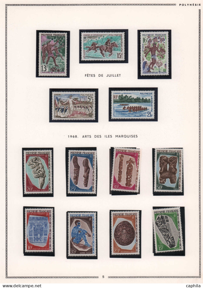 - POLYNESIE, 1958/1969, XX, X, O, N°1/70 + A1/31, Sur Feuilles Moc, En Pochette - Cote : 1380 € - Collections, Lots & Séries