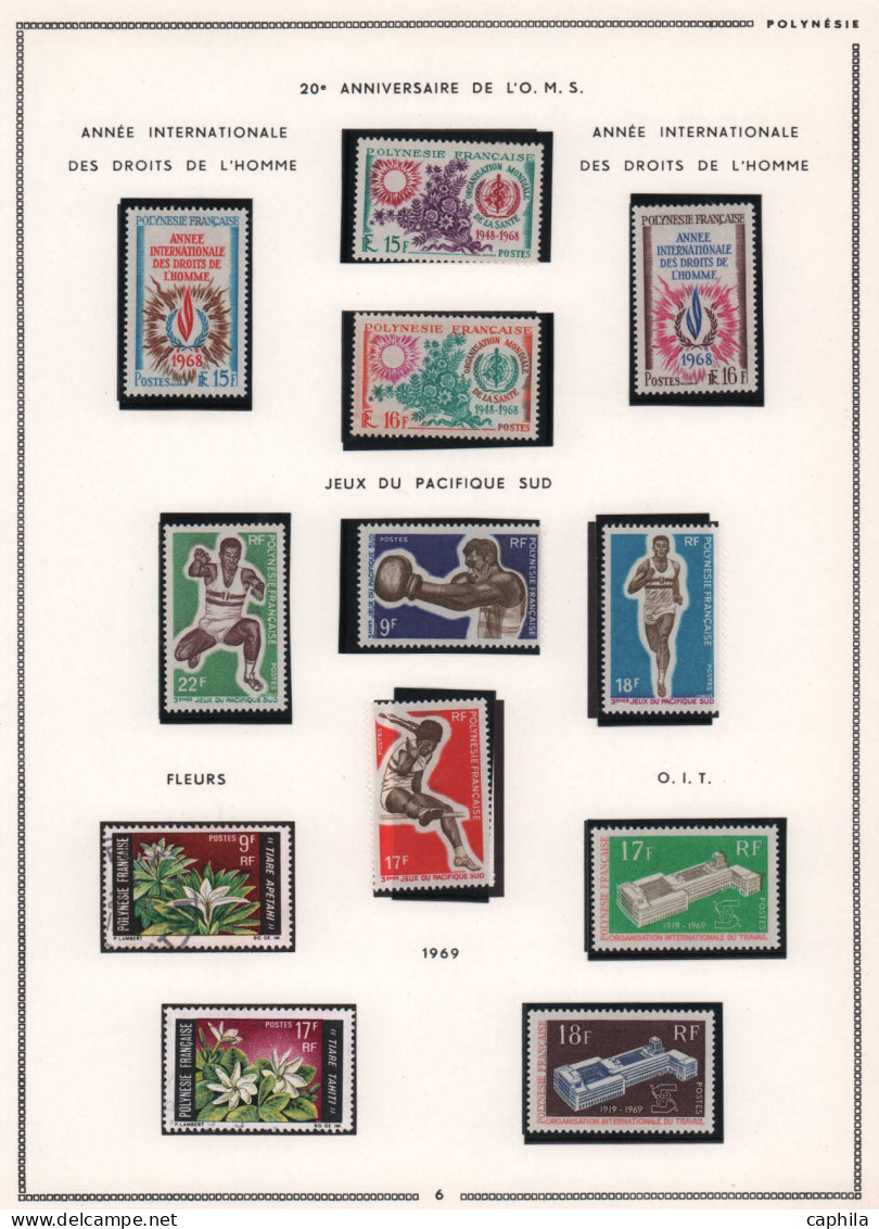 - POLYNESIE, 1958/1969, XX, X, O, n°1/70 + A1/31, sur feuilles Moc, en pochette - Cote : 1380 €