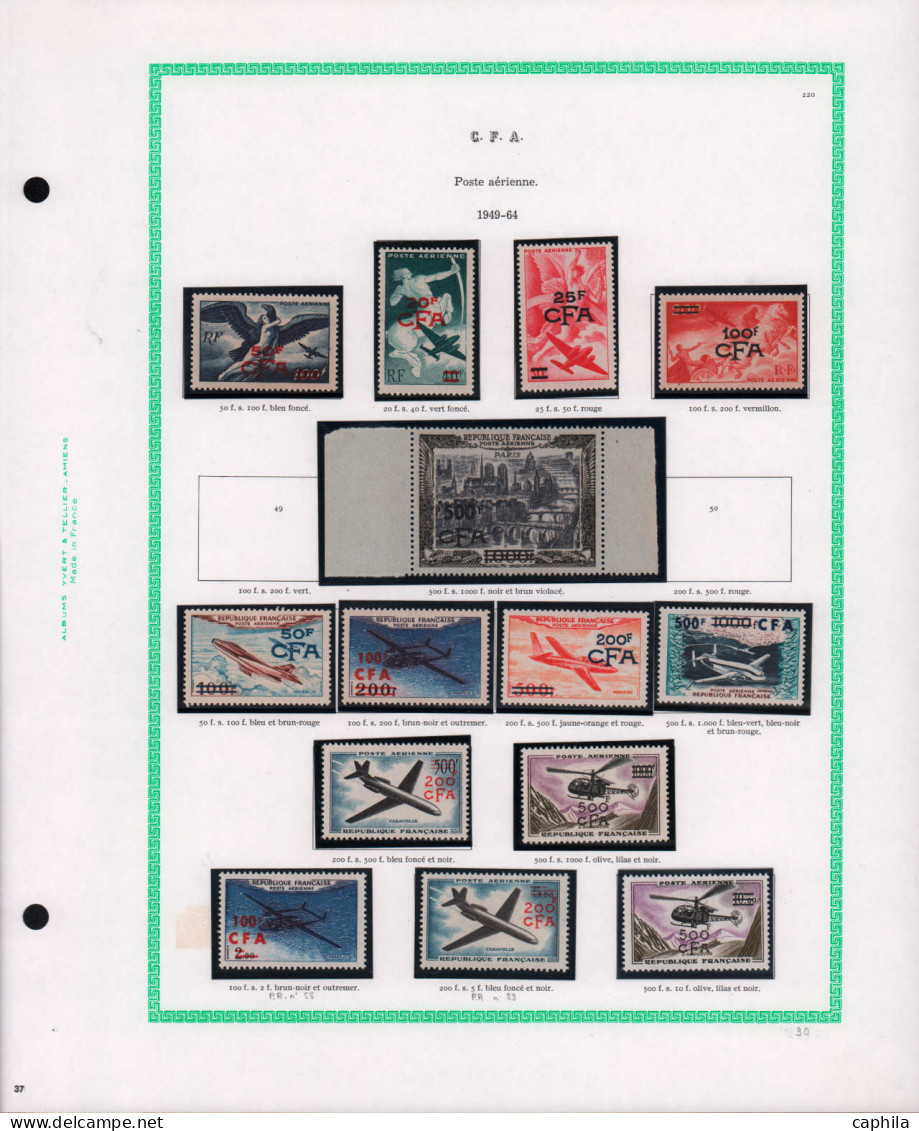 - REUNION CFA, 1949/1974, XX, complet (sauf Pa 49/50), sur feuilles Yvert, en pochette - Cote : 1600 €
