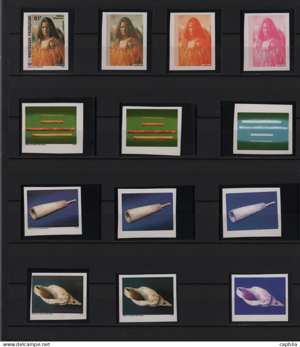 - POLYNESIE, 1984/1989, XX, collection spécialisée de + de 200 ND, essais, variétés, en album