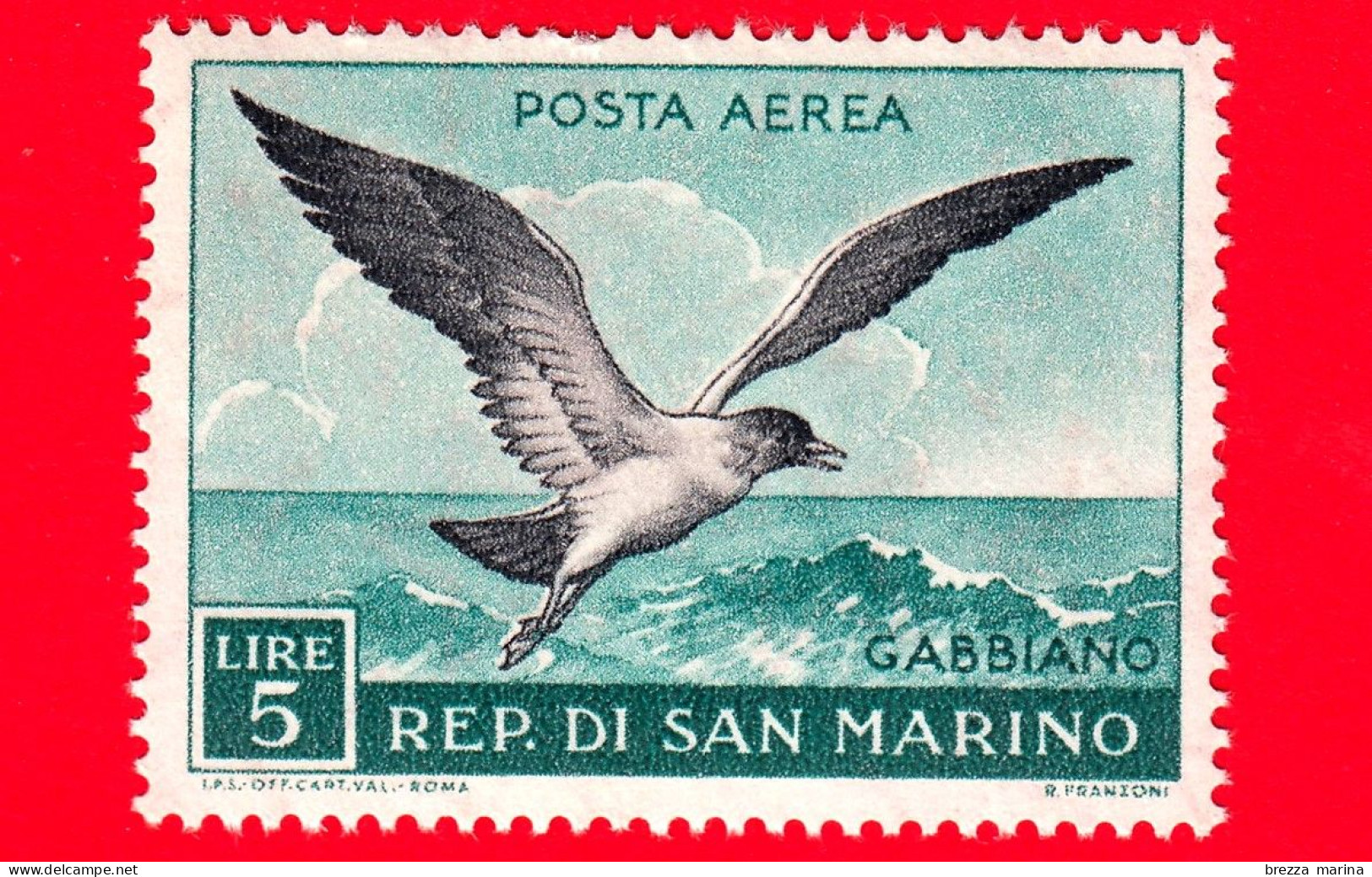 Nuovo - MNH - SAN MARINO - 1959 - Fauna Avicola - 1ª Emissione - Uccelli - Birds - POSTA AEREA - Gabbiano - 5 - Luftpost