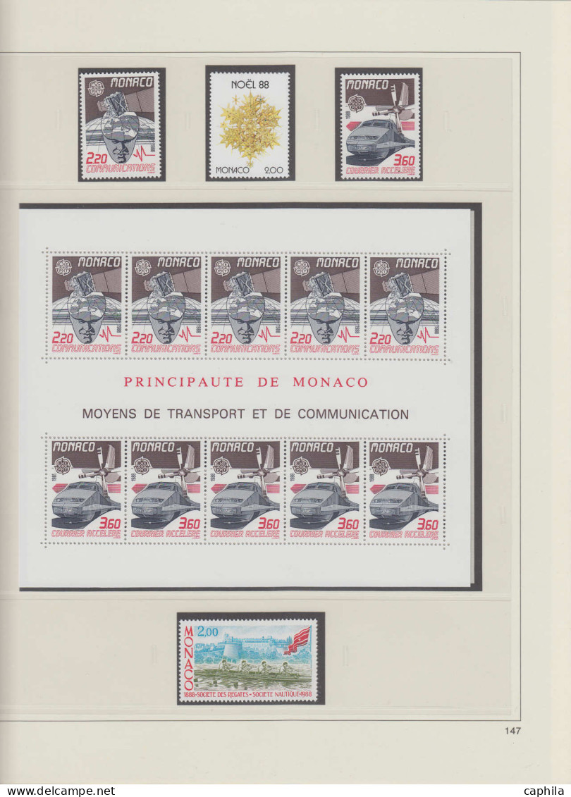 - MONACO, 1984/1991, XX, n° 1405/1809 + PA 1 + BF 27/54 + Préo 82/113 + T 71/86, en album Safe - Cote : 1700 €