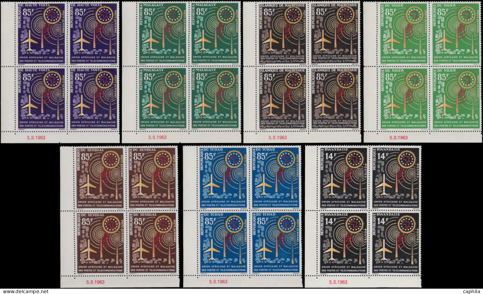 - COLONIES SERIES PA, 1963, XX, UAMPT, Complet 12 Valeurs + Rwanda, En Blocs De 4 CD - Cote : 85 € - Ohne Zuordnung