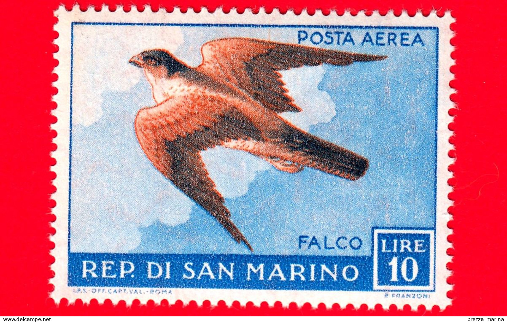 Nuovo - MNH - SAN MARINO - 1959 - Fauna Avicola - 1ª Emissione - Uccelli - Birds - POSTA AEREA - Falco - 10 - Poste Aérienne