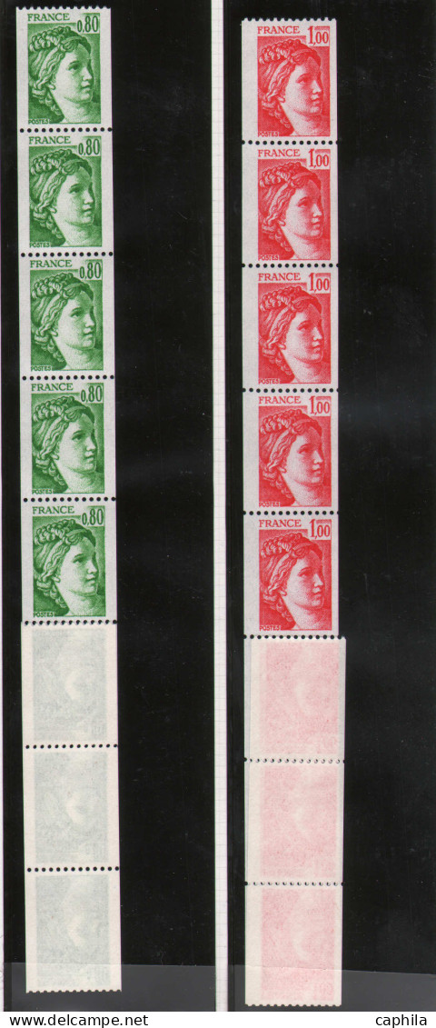FRANCE - ROULETTES, 1974/1983, XX, N° 65/83 En Bandes Complètes De 11, En Pochette - Cote : 464 € - Coil Stamps