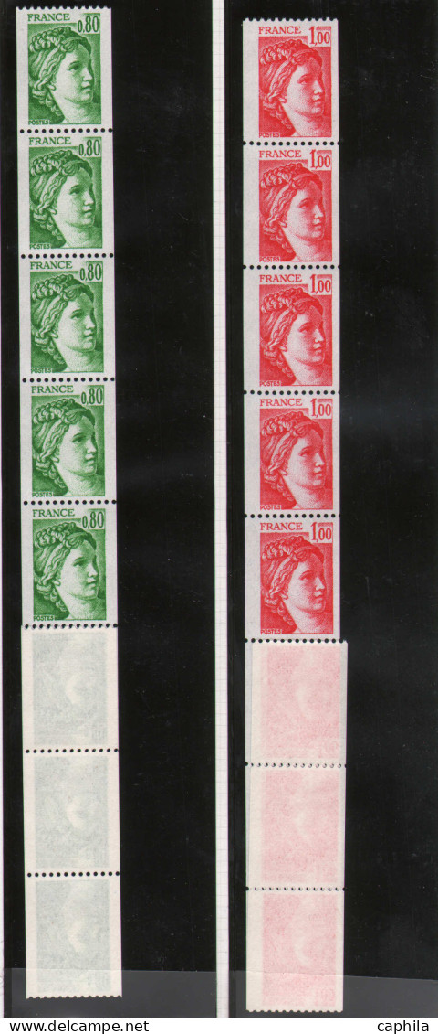 FRANCE - ROULETTES, 1974/1983, XX, N° 65/83 En Bandes Complètes De 11, En Pochette - Cote : 464 € - Rollo De Sellos