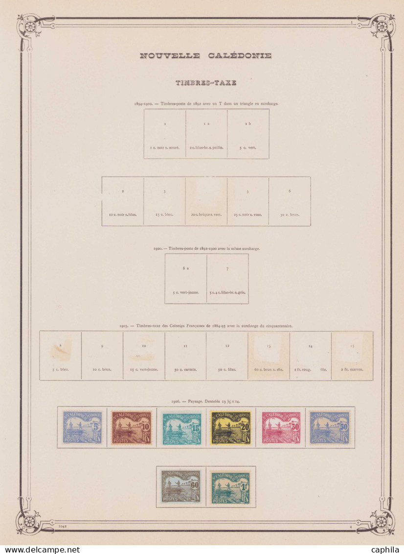 - NOUVELLE-CALEDONIE, 1881/1958, X, sur feuilles Yvert, dont complet n°36/289 + PA 1/72 + BF 1, en pochette - Cote : 776