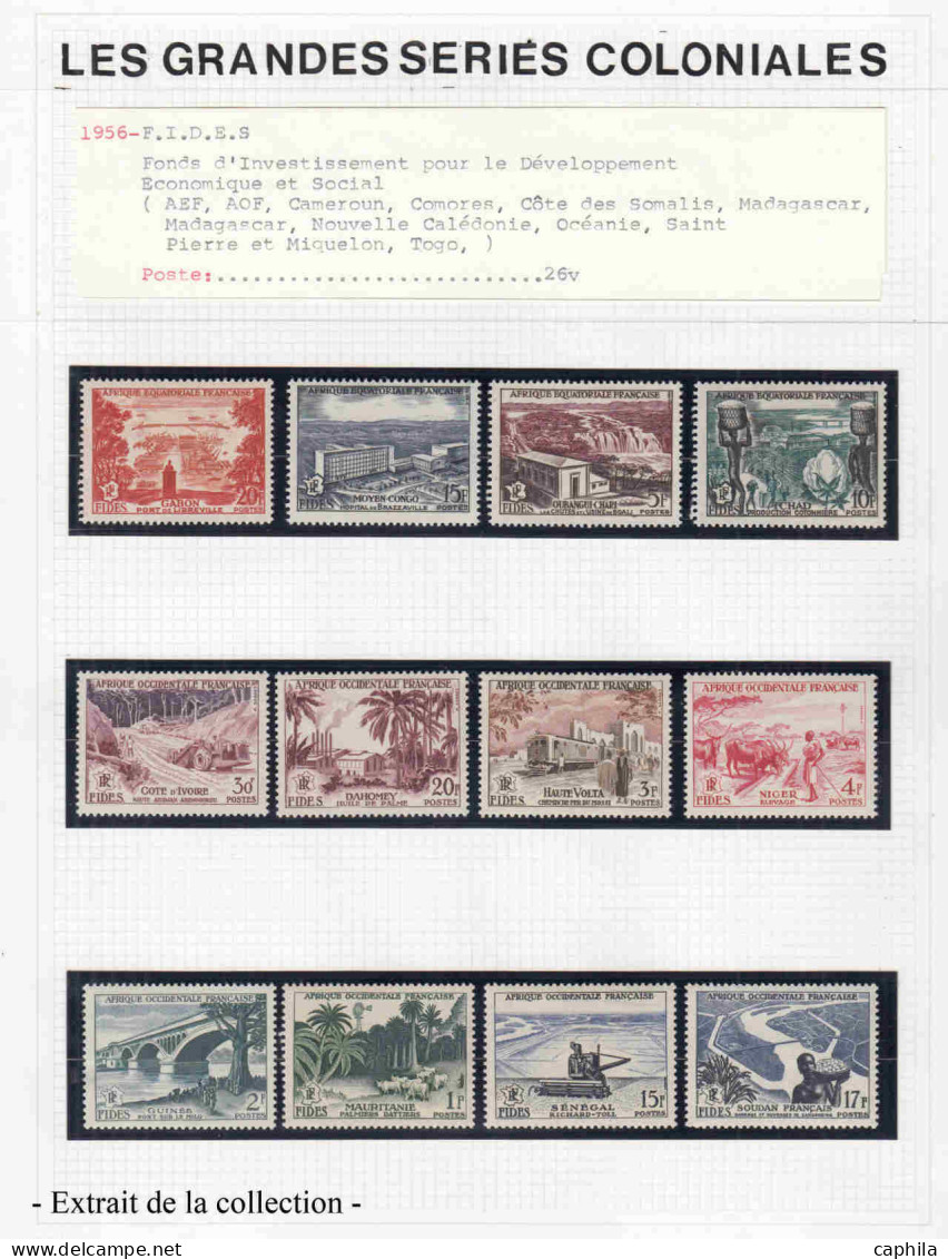 - COLONIES SERIES, 1906/1956, X, complet dont Palmiers, Révolution…, en 2 albums Davo - Cote : 10800 €