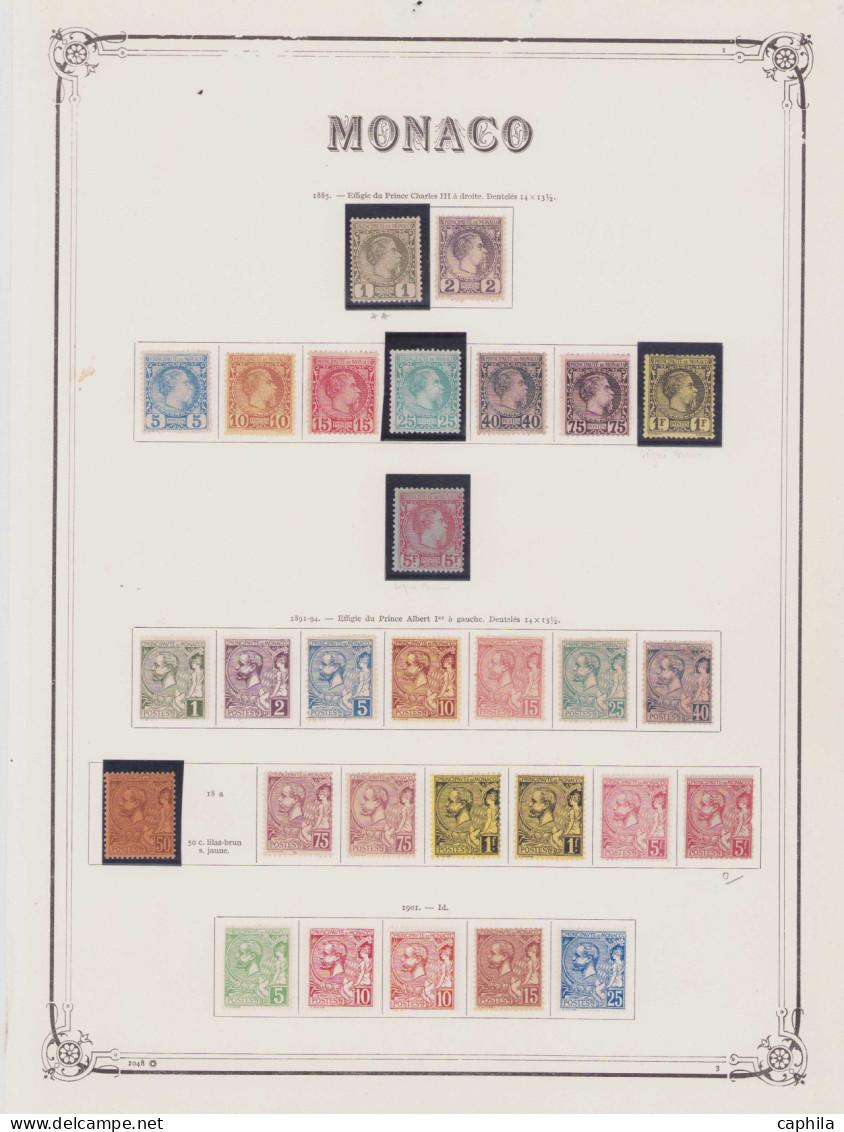 - MONACO, 1885/1978, X, N°1/1140 (sauf 43) + PA 1/99 + BF 1/14 + Préo 1/45 + T 1/55, En Album Yvert - Cote : 24000 € - Lots & Serien