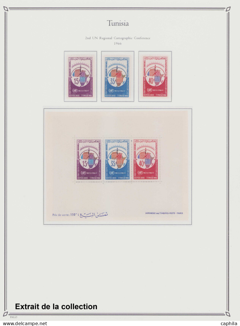 - TUNISIE, 1956/2008, XX, quelques X au début, entre le n°402 et 1627 + PA + BF + T, en 2 volumes - Cote : 1900 €