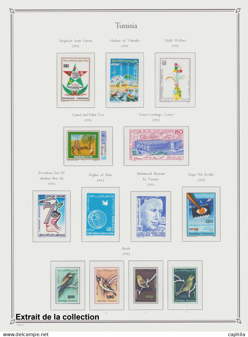 - TUNISIE, 1956/2008, XX, quelques X au début, entre le n°402 et 1627 + PA + BF + T, en 2 volumes - Cote : 1900 €