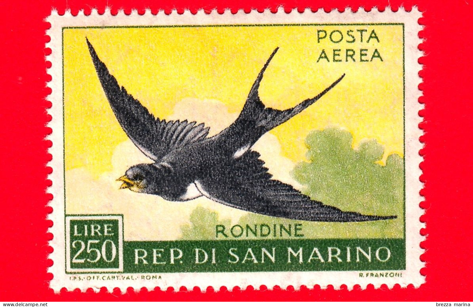 Nuovo - MNH - SAN MARINO - 1959 - Fauna Avicola - 1ª Emissione - Uccelli - Birds - POSTA AEREA - Rondine  - 250 - Poste Aérienne