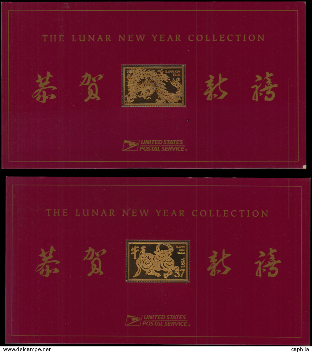 - ETATS-UNIS, "The Lunar Nem York Collection", Ensemble Complet De 12 Timbres Plaqués Or 24 Carats, Prix D'achat = +1000 - Collezioni & Lotti
