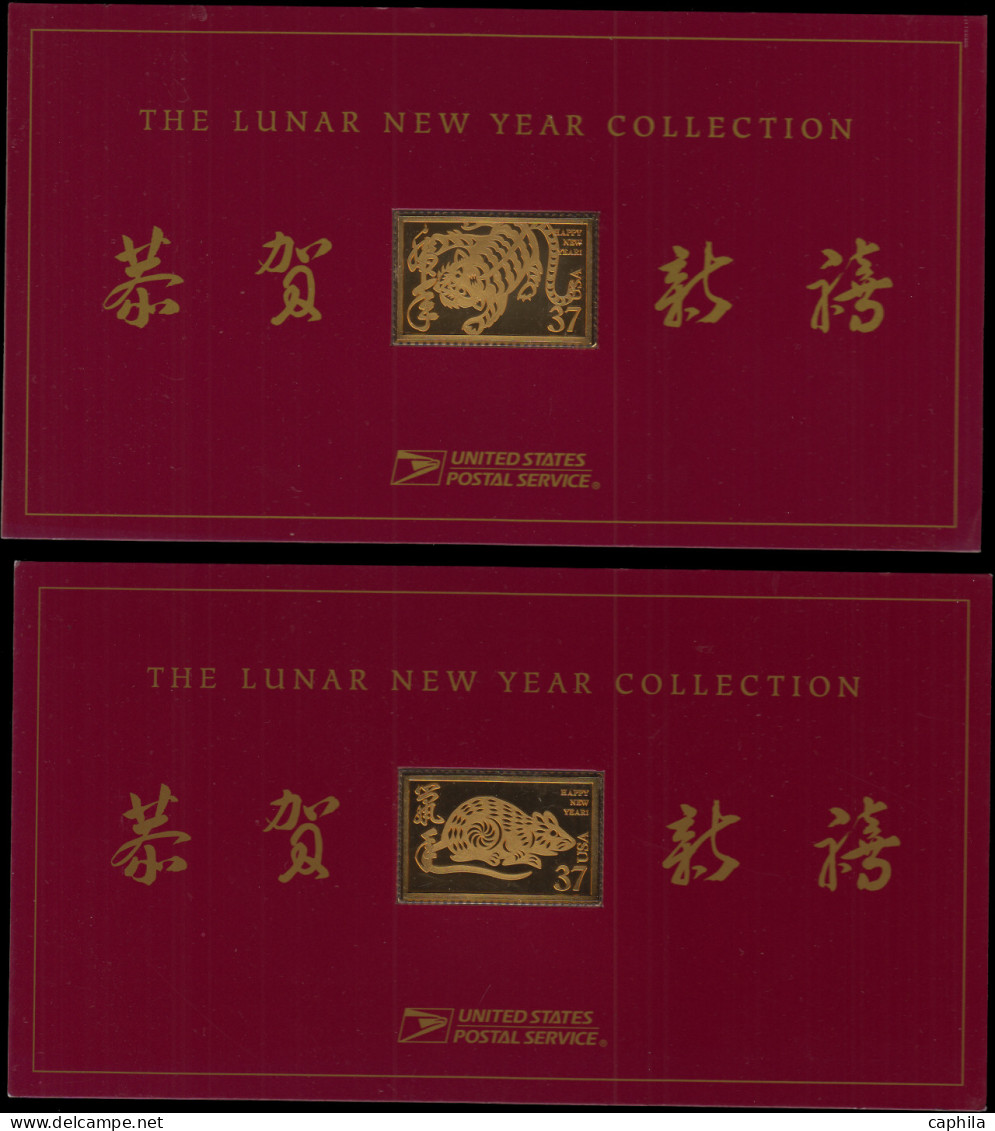- ETATS-UNIS, "The Lunar Nem York collection", ensemble complet de 12 timbres plaqués or 24 carats, prix d'achat = +1000