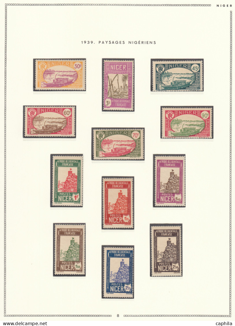 - NIGER, 1921/1944, XX, n° 1/96 + Pa 1/17 + BF 1 + T 1/21, sur feuilles Moc, en pochette - Cote : 567 €