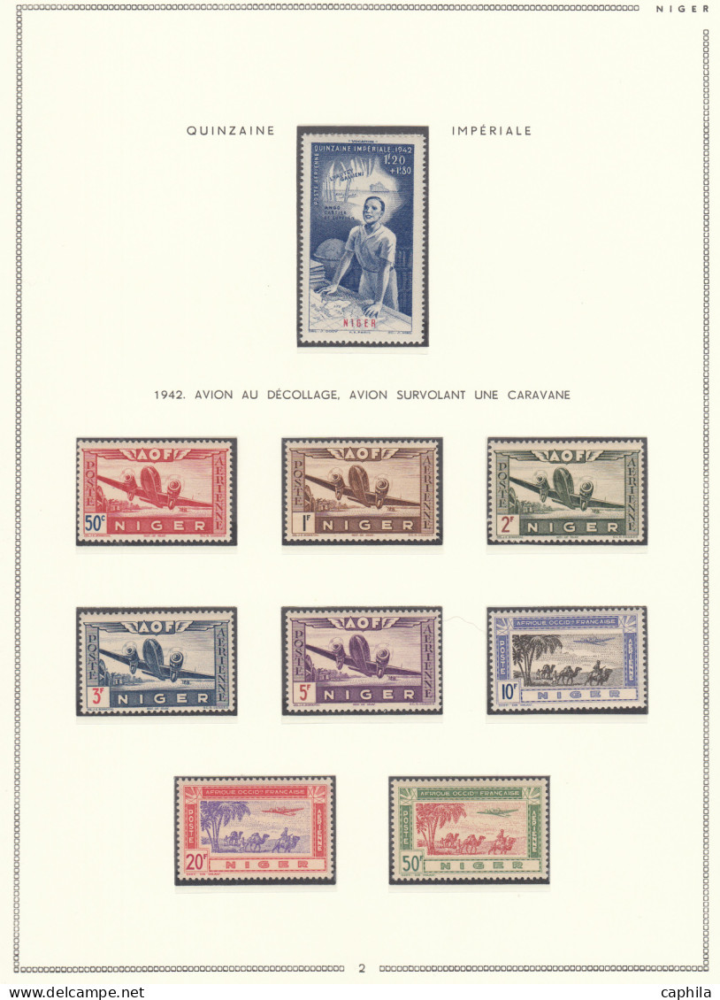 - NIGER, 1921/1944, XX, n° 1/96 + Pa 1/17 + BF 1 + T 1/21, sur feuilles Moc, en pochette - Cote : 567 €