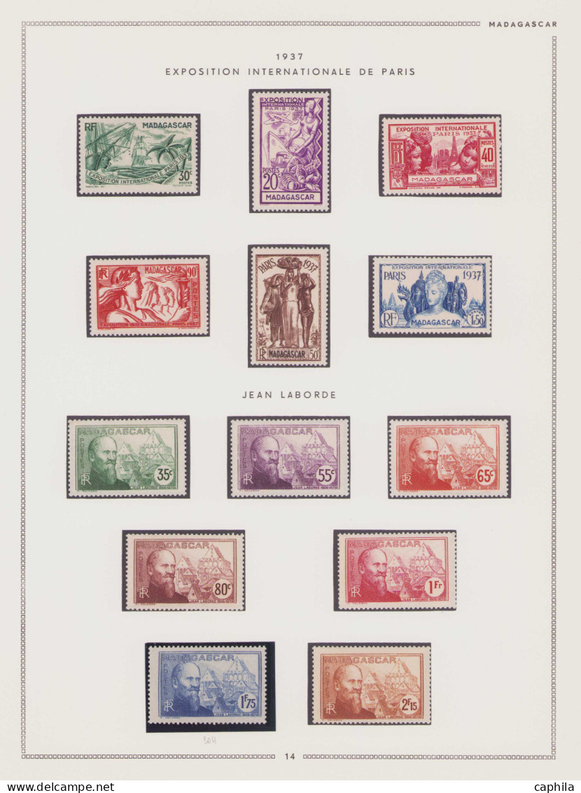 - MADAGASCAR, 1896/1956, X, quelques Obl., sur feuilles Moc, en pochette - Cote : 2800 €