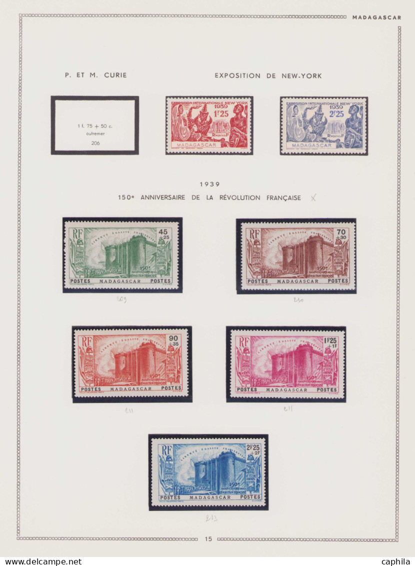 - MADAGASCAR, 1896/1956, X, quelques Obl., sur feuilles Moc, en pochette - Cote : 2800 €