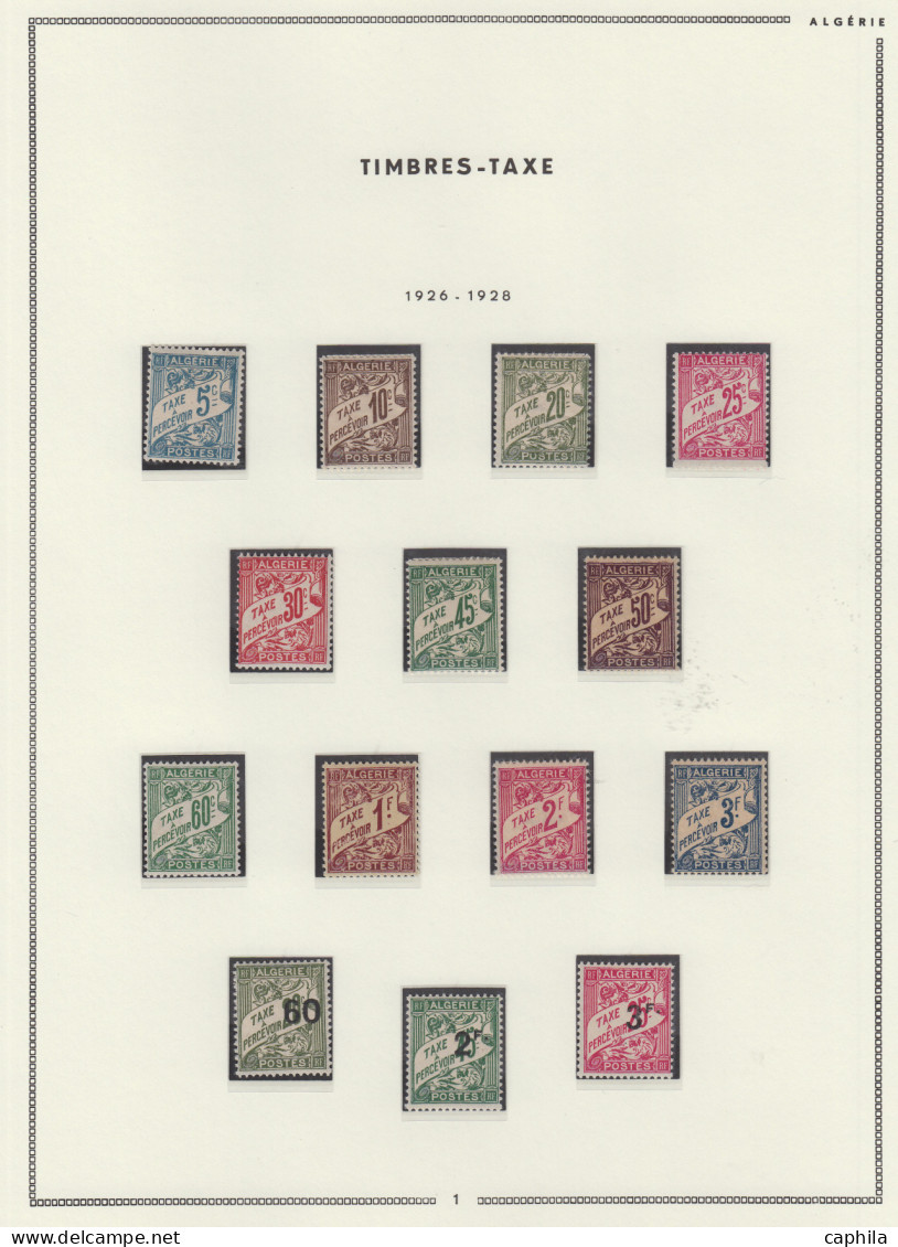 - ALGÉRIE, 1924/1958, XX, n°1/353 (sauf 137A) + PA 1/14 (dont 4A) + T 1A/48 + Préo 1/19 + TT 1/2, sur feuilles Moc, en p