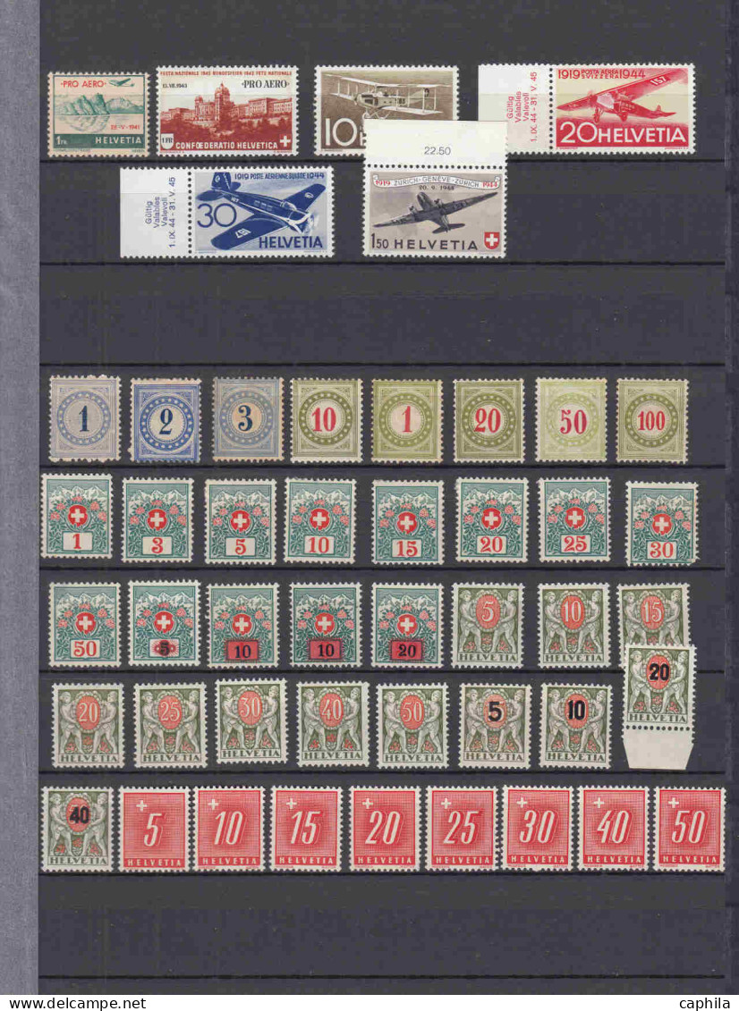 - SUISSE, 1862/1944, XX, X, dont complet n° 143/402 + BF 1/10 + PA 1/25 + 27/39, en pochette - Cote : 11700 €