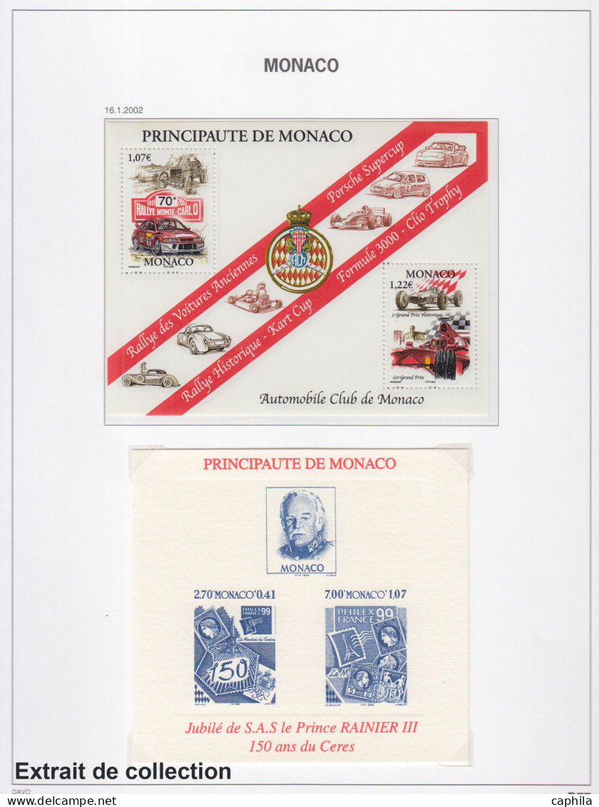 - MONACO, 1937/2005, XX, n° 154/2527 +A1/104 + C1/13 +Bf1/91 (sf 5/6) +Preo 1/113 + T 39A/46, en 5 albums Davo - Cote : 