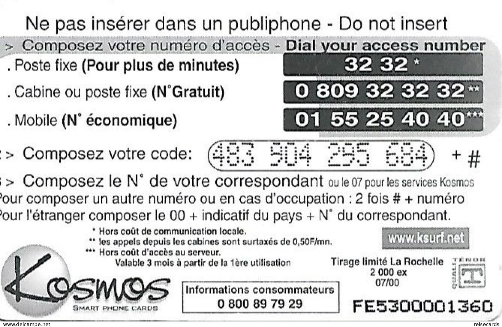 France: Prepaid Kosmos - La Rochelle - Otros & Sin Clasificación