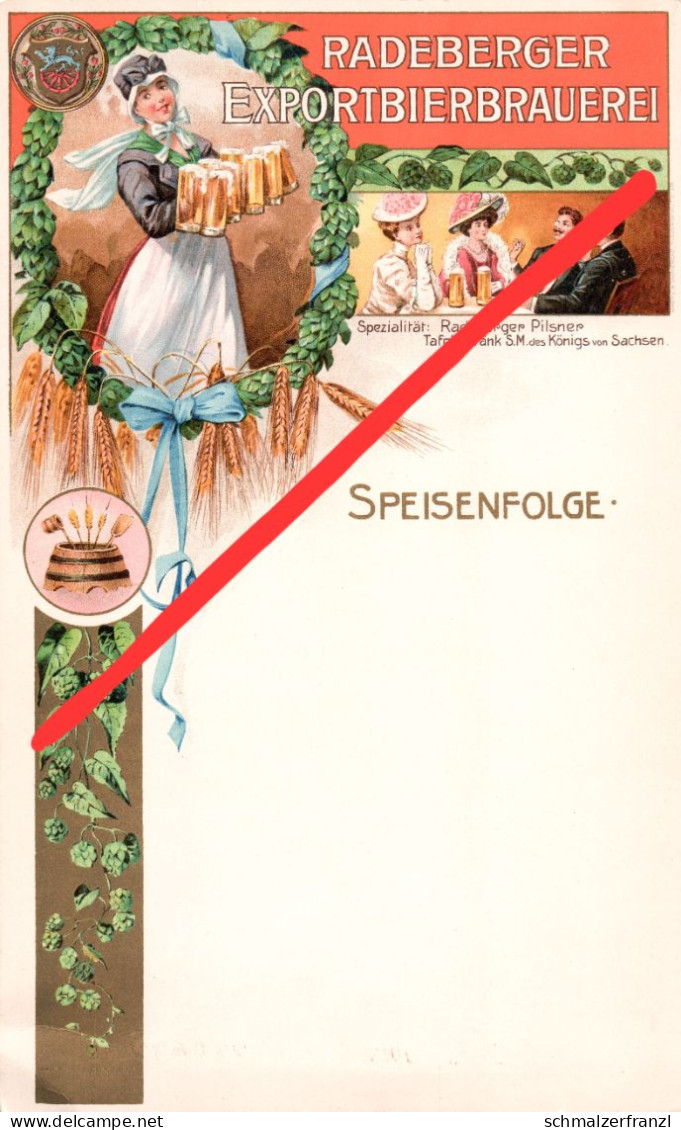 Litho Radeberger Exportbierbrauerei Speisenfolge Menu Menukarte Reklamekarte Brauerei Radeberg König Sachsen Dresden - Radeberg