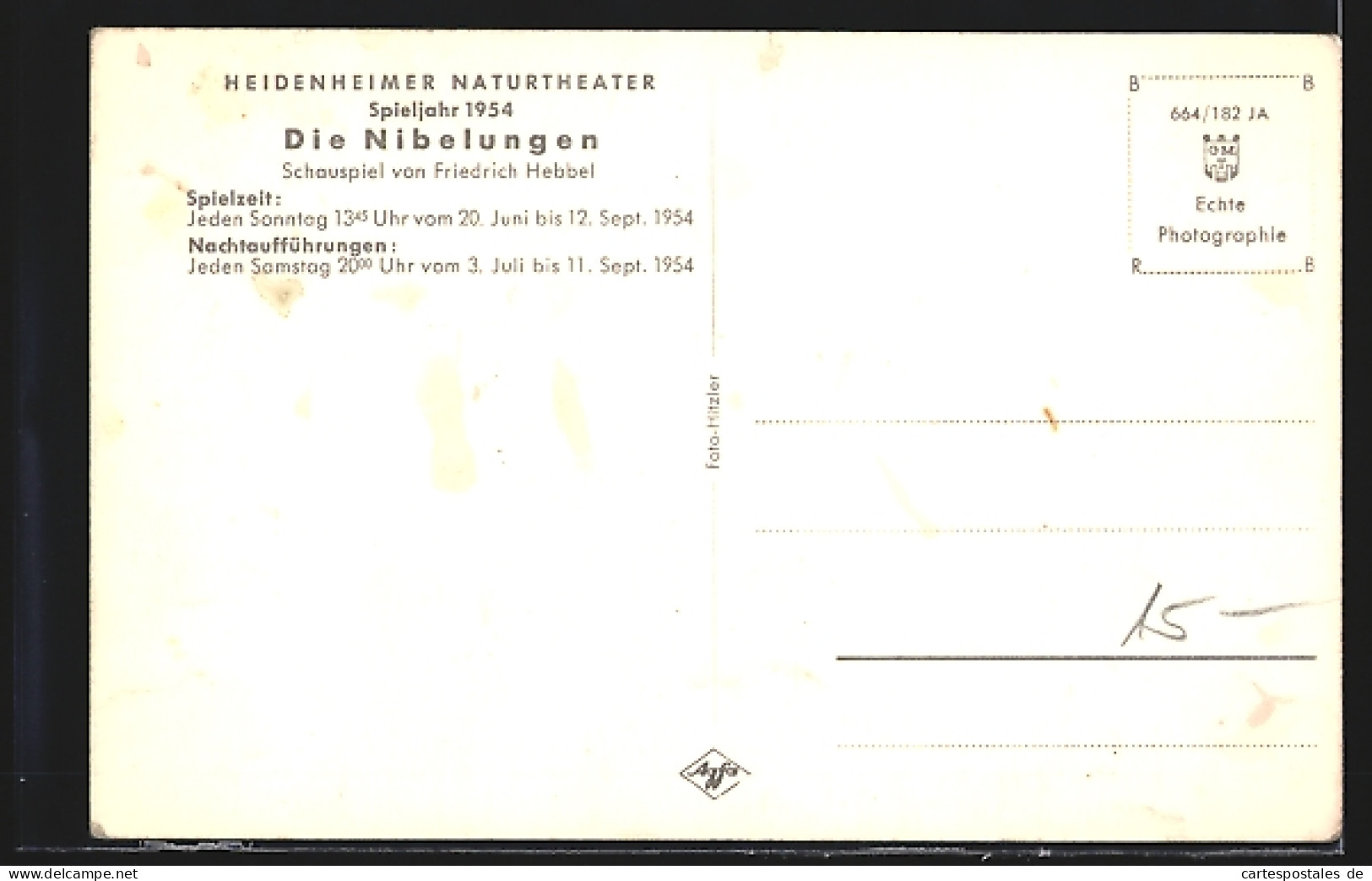 AK Heidenheim, Heidenheimer Naturtheater, Spielplan 1954, Die Nibelungen  - Theatre