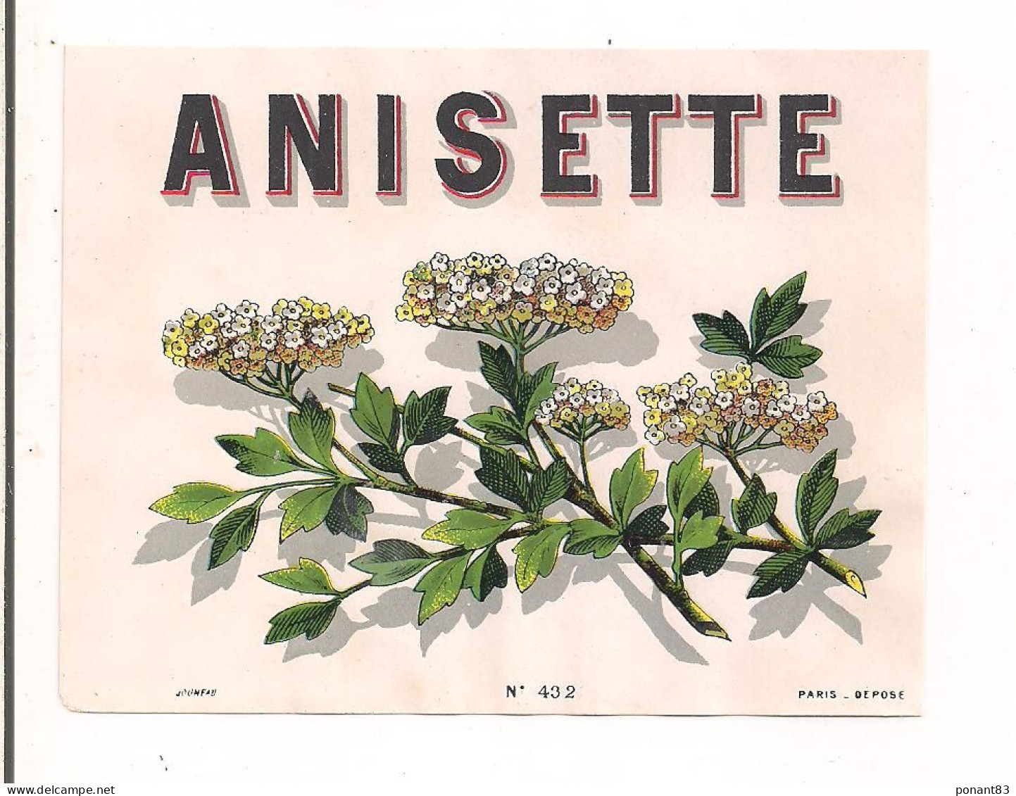 Etiquette Ancienne Anisette - N°432 Imprimeur Jouneau - - Alcoholes Y Licores