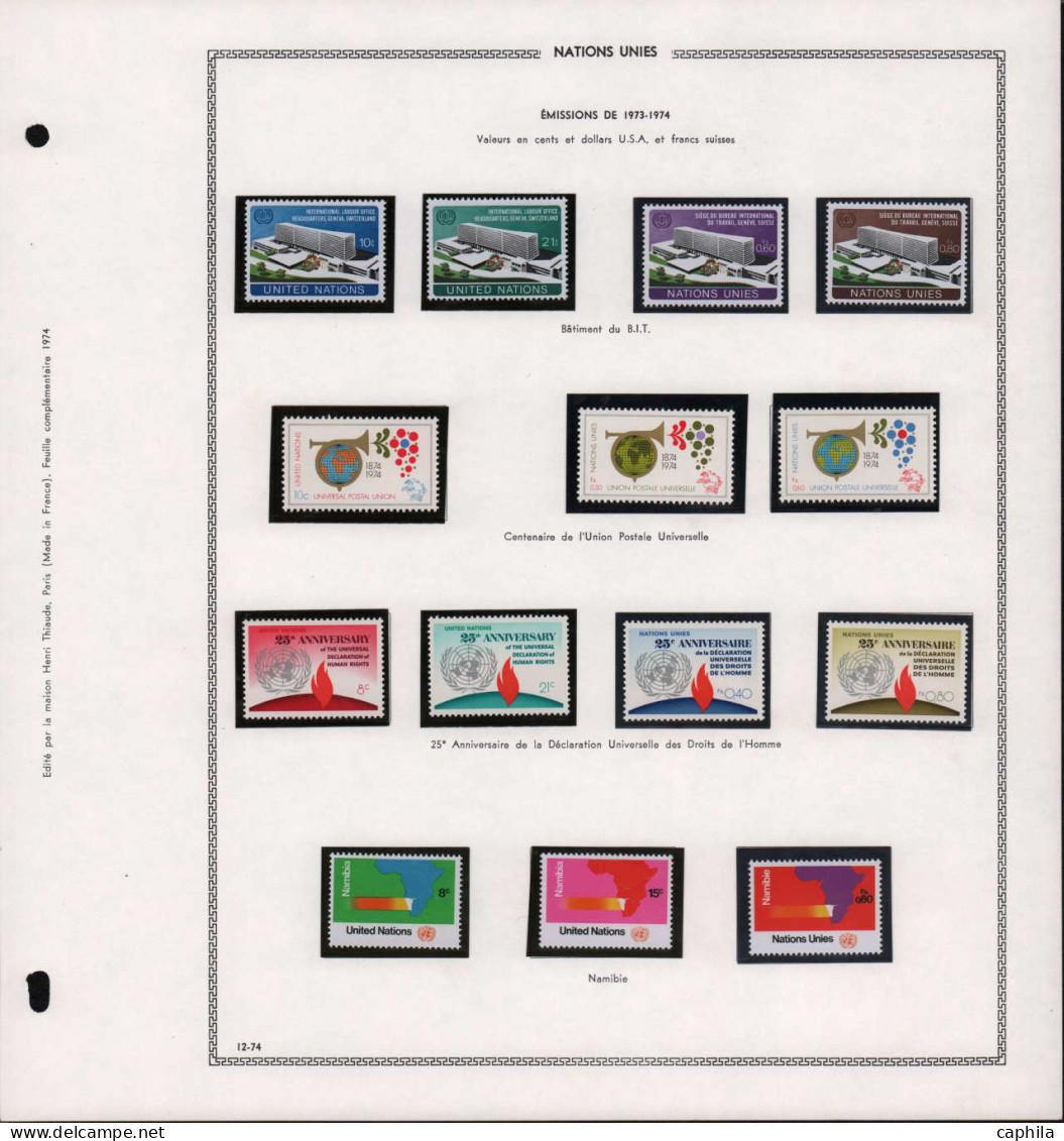 - NATIONS-UNIES NEW-YORK + GENEVE, 1951/1976, XX, complet, en pochette - Cote : 760 €