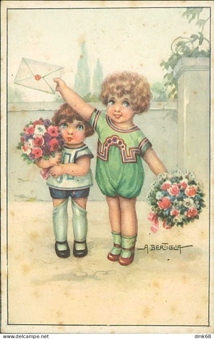 BERTIGLIA SIGNED 1941 POSTCARD - KIDS & FLOWERS - N.760 (5472) - Bertiglia, A.