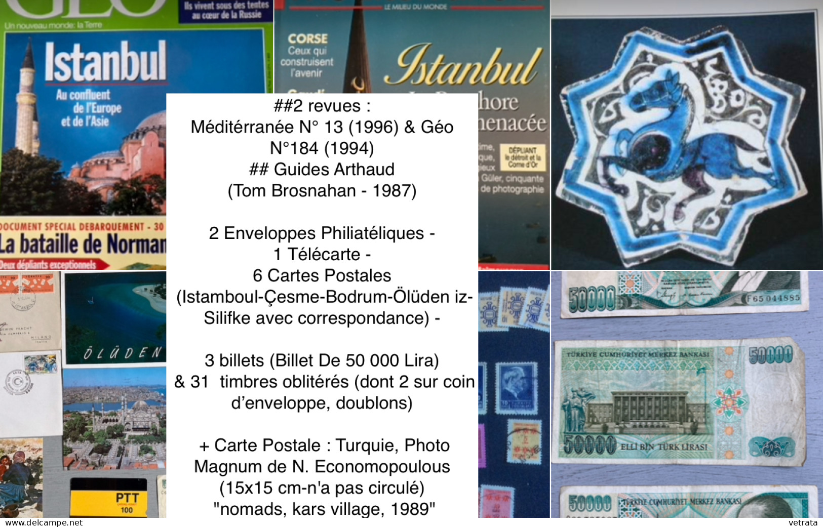 TURQUIE : 2 Revues /1 Guide /7 Cartes Postales/2 Enveloppes/1 Télécarte/3 Billets & 31 Timbres ///   (envoi uniquement p