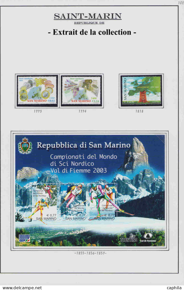 - SAINT MARIN, 1974/2011, XX, entre le n° 861 et 2296 et BF 11 et 57 + Pa 140/7, sur feuilles d'album - Cote : 3100 €