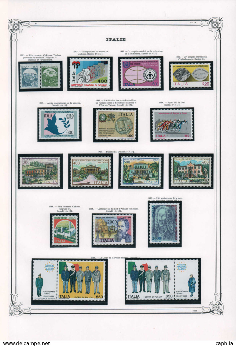 - ITALIE, 1972/1990, XX, dont complet n° 1118/1829, sur feuilles Yvert - Cote : 1000 €