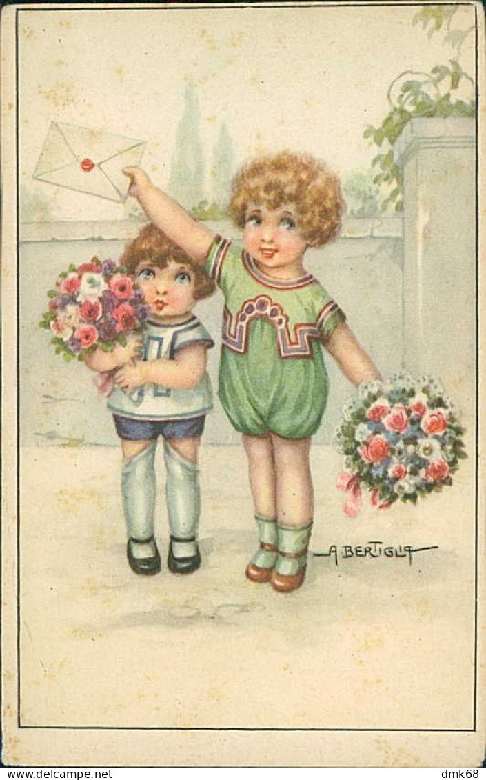 BERTIGLIA SIGNED 1941 POSTCARD - KIDS & FLOWERS - N.766/12  (5473) - Bertiglia, A.