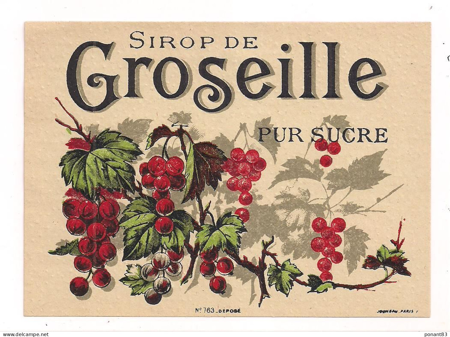 Etiquette Ancienne Sirop De GROSEILLE Pur Sucre -  Imprimeur Jouneau - - Alcools & Spiritueux