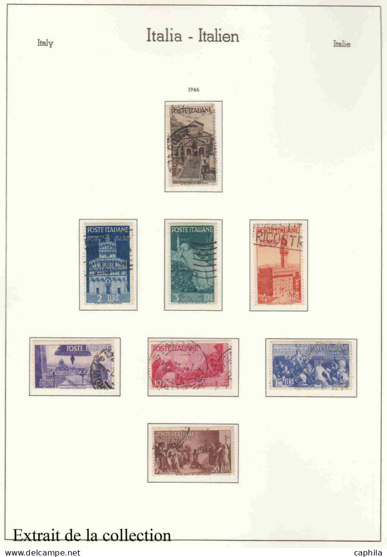 - ITALIE, 1944/1983, oblitérés, n° 451/1598 + A 113/147 + EXP, en album Leuchtturm - Cote : 1840 €