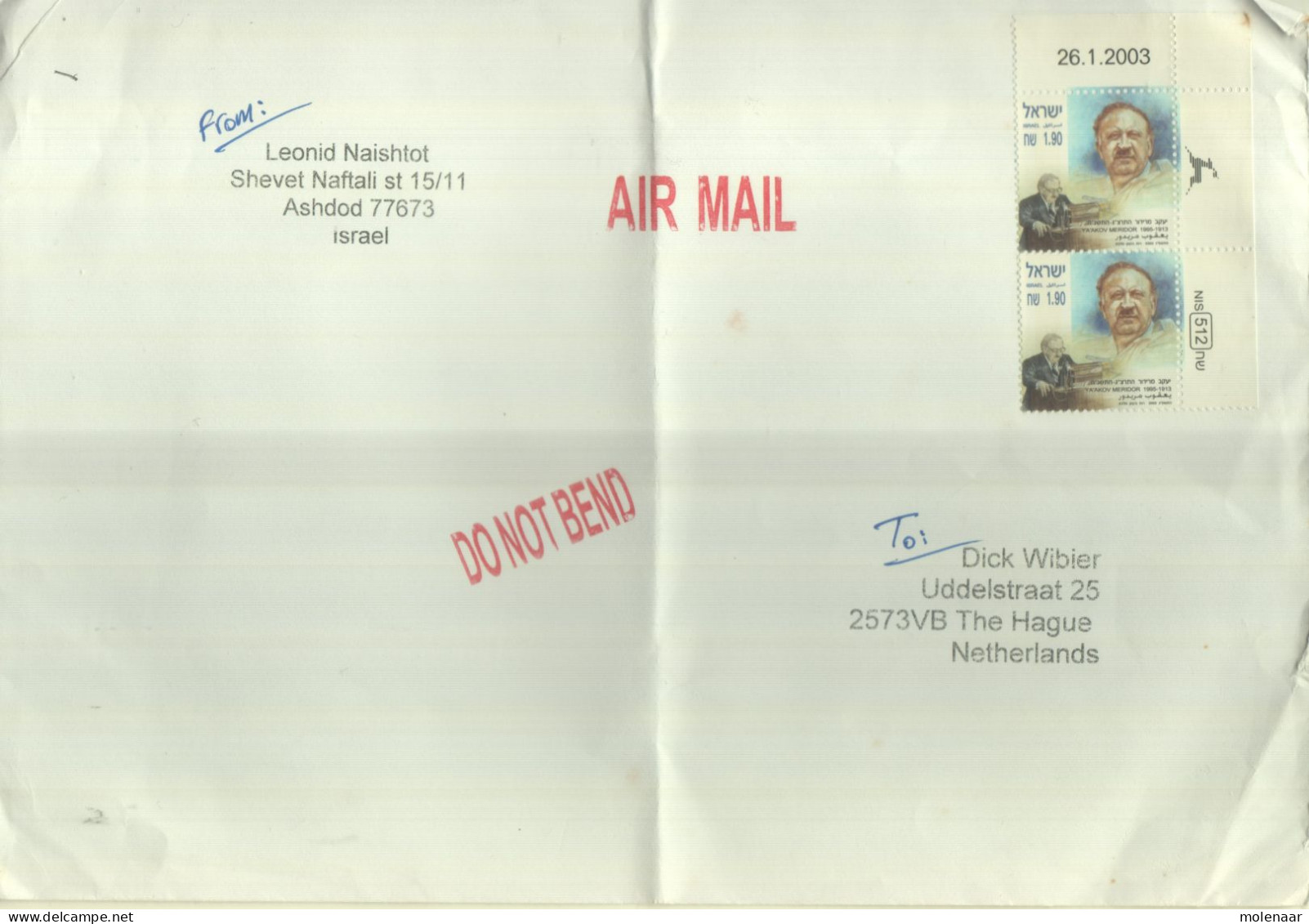 Postzegels > Azië > Israël > 2000-09 > Brieven En Documenten Brief Met Brief Uit 2003 Met 2 Zegels (16747) - Briefe U. Dokumente