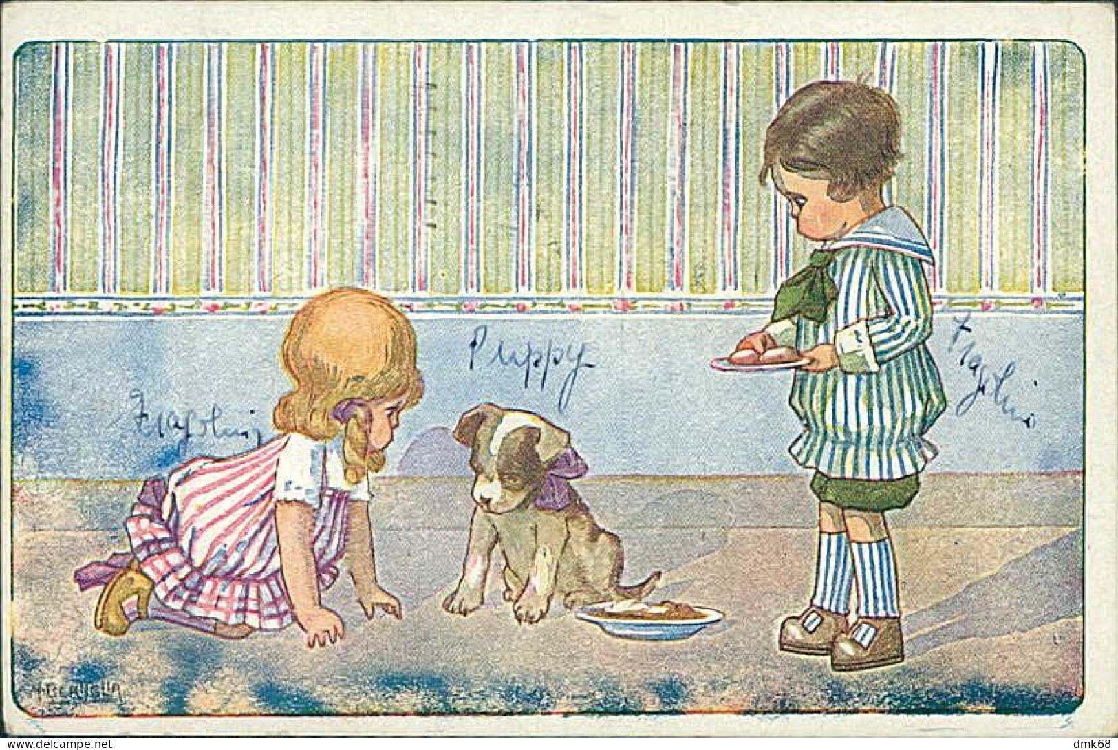 BERTIGLIA SIGNED 1930 POSTCARD - KIDS &  DOG  - N.1059  (5475) - Bertiglia, A.