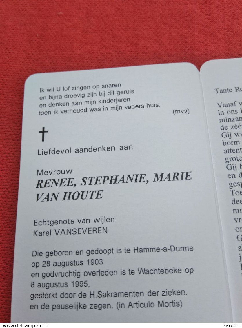 Doodsprentje Renée Stephanie Marie Van Houte / Hamme A Deurme 28/8/1903 Wachtebeke 8/9/1995 ( Karel Vanseveren ) - Godsdienst & Esoterisme