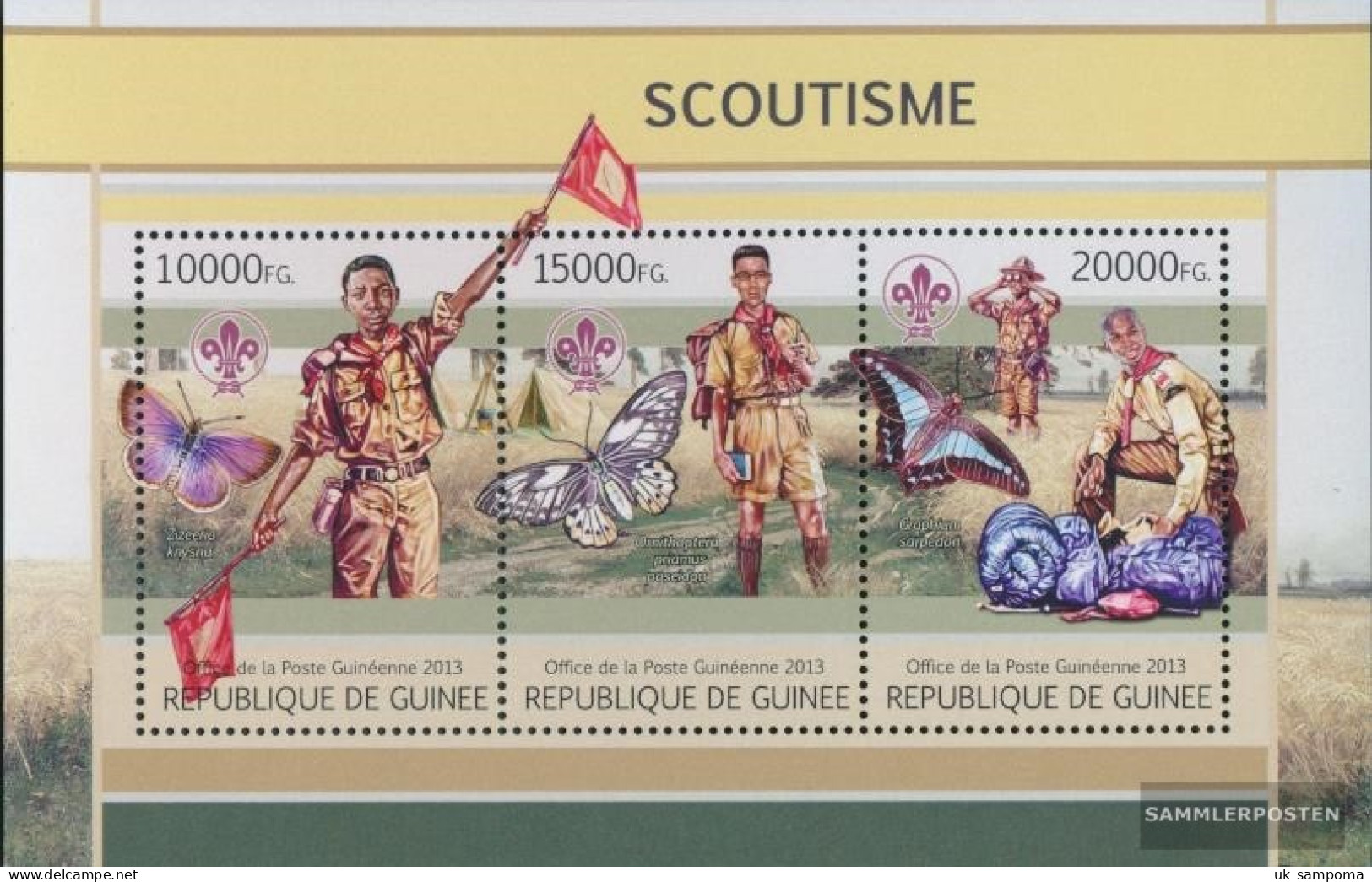 Guinea 9773-9775 Sheetlet (complete. Issue) Unmounted Mint / Never Hinged 2013 Scouts And Butterflies - Guinea (1958-...)