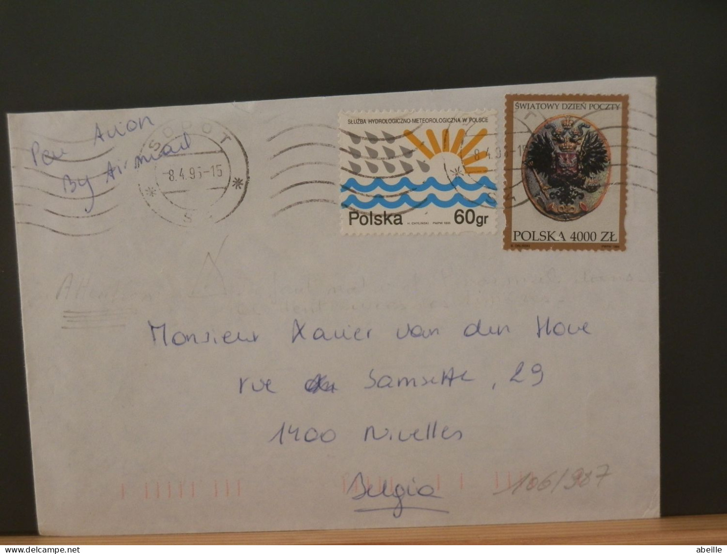 106/987 LETTRE POLOGNE   POUR LA BELG. 1995 - Briefe U. Dokumente