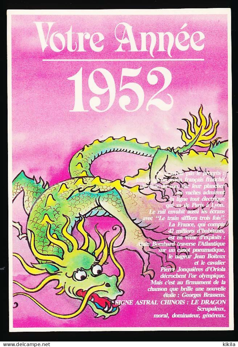 CPSM / CPM 10.5 X 15 Votre Année 1952 Signe Astral Chinois LE DRAGON Avec Divers événements Intervenus Cette Année Là - Astrologia