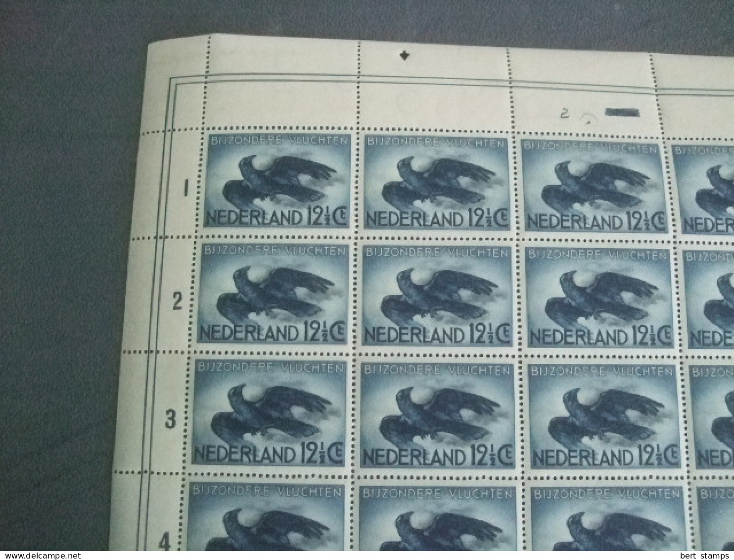 Netherlands Nice Compleet Sheet Airmail LP 11, MNH  Thematic Birds Flying Crow. Also Plate Errors!!! - Posta Aerea