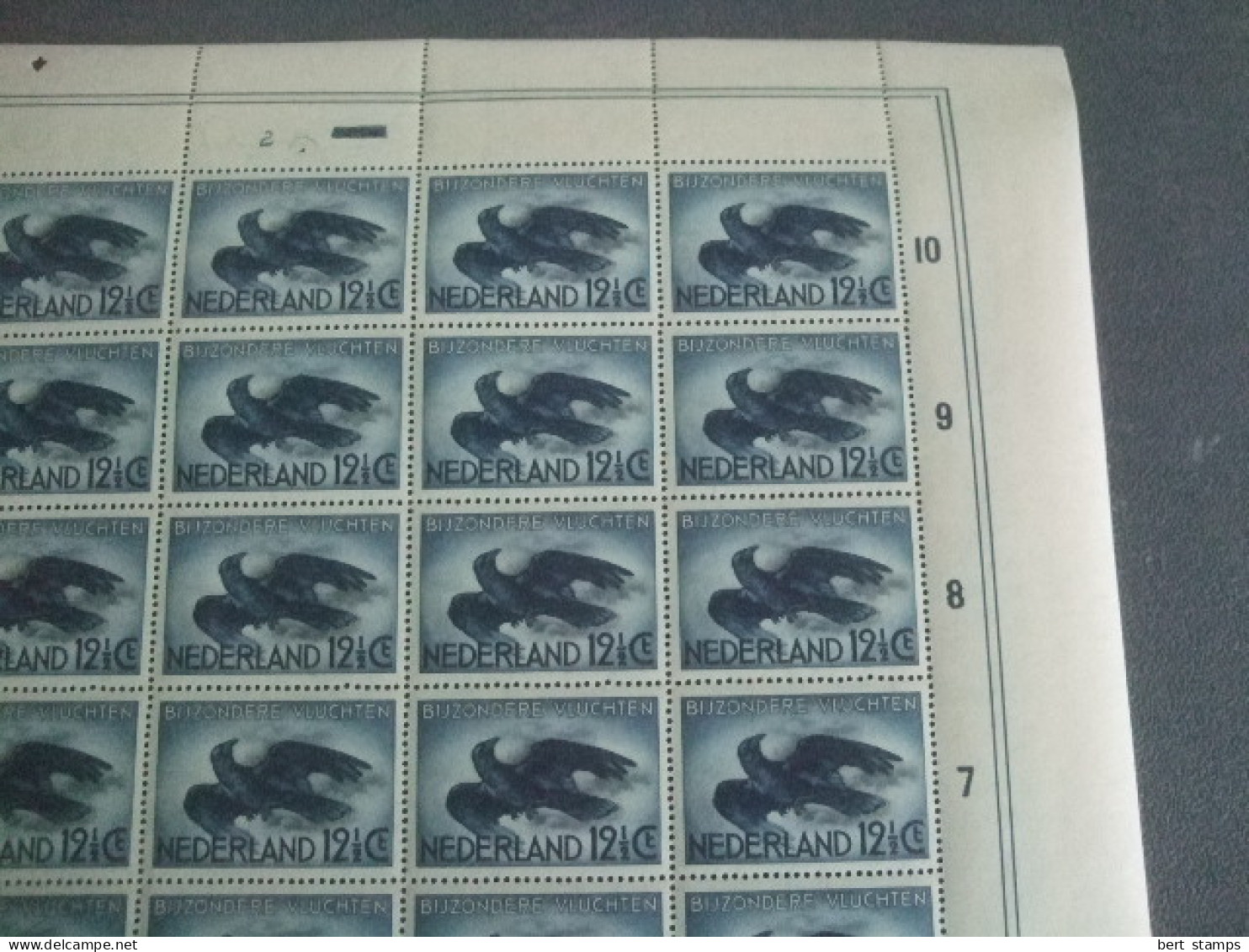 Netherlands Nice Compleet Sheet Airmail LP 11, MNH  Thematic Birds Flying Crow. Also Plate Errors!!! - Airmail